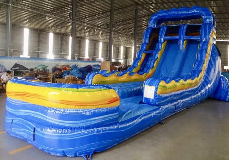 18ft Blue Reggae Hybrid Double Lane Slide w/ Pool